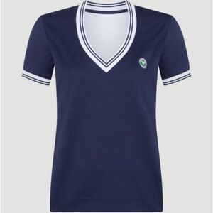 NWT Wimbledon Contrast Back V-Neck Performance Tee in Navy and White